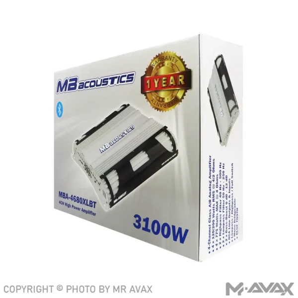 آمپلی فایر 4 کانال ام بی آکوستیک مدل MBA-4680XLBT