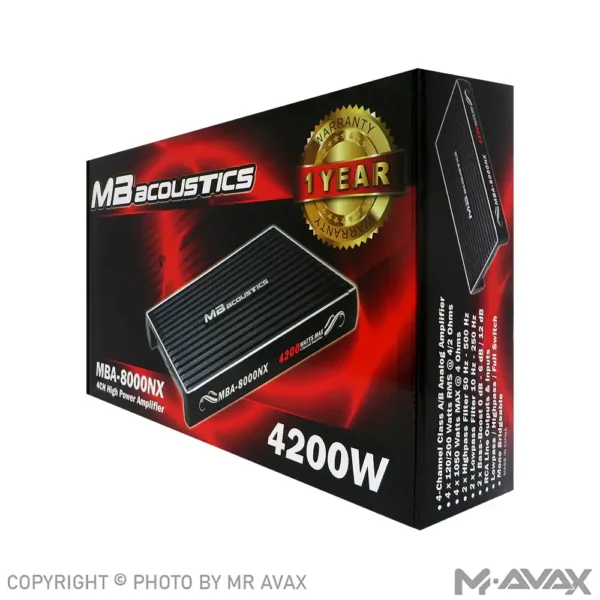 آمپلی فایر 4 کانال ام بی آکوستیک مدل MBA-8000NX